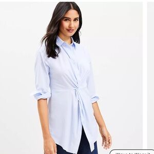 NWT LOFT Twist Everyday Tunic Button-Down Shirt - Pale Lavendar